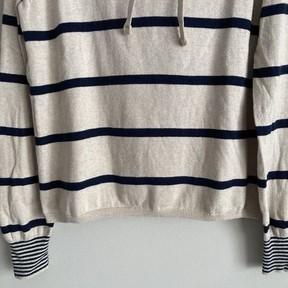 Faherty Womens Legend Sweater Hoodie Large Beige Navy Striped Pullover Casual - Picture 6 of 11